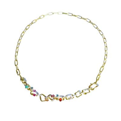 Renkli Taşlı Trend Zincir Gold Gümüş Kolye