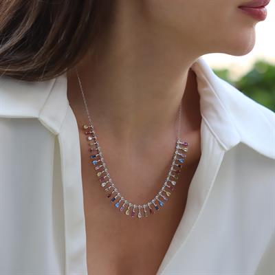 Renkli Trend Taşlı Gümüş Kolye