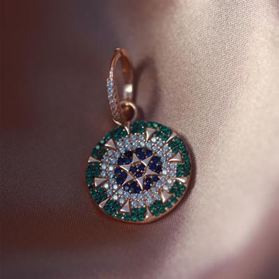 Renkli Zirkon Taşlı Yıldız Rose Gold Kaplama Gümüş Küpe