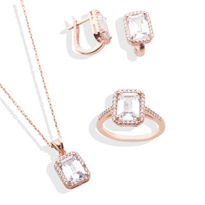 Rose Gold Kaplama Baget Taşlı Gümüş Takım