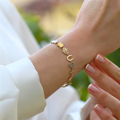 Şans Figürlü Gold Gümüş Bileklik