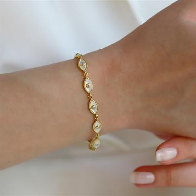 Sedefli Göz Gold Gümüş Bileklik