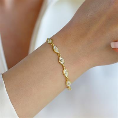 Sedefli Göz Gold Gümüş Bileklik