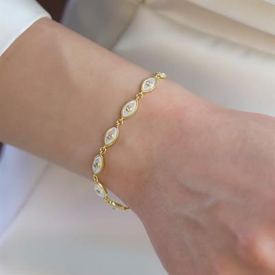 Sedefli Göz Gold Gümüş Bileklik