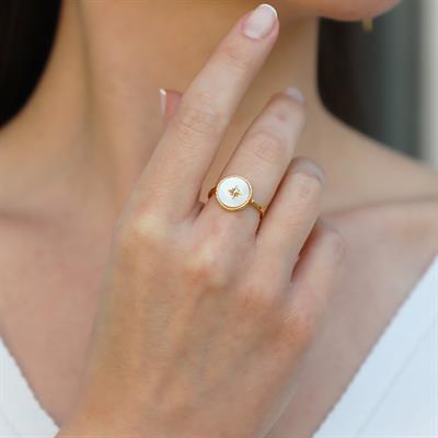 Sedefli Kutup Yıldızı Gold Gümüş Yüzük