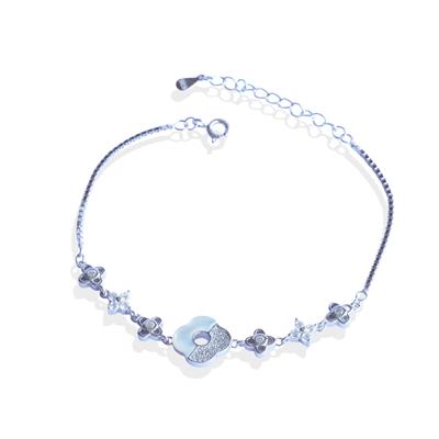 Sedefli Yonca Çiçek Gümüş Bileklik