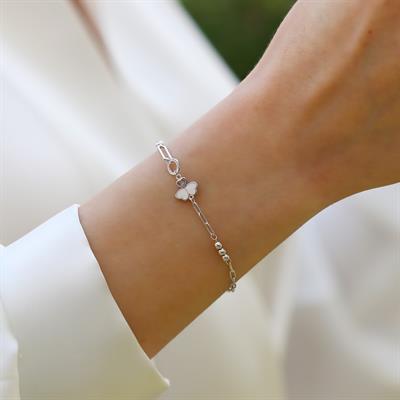 Sedefli Yonca Model Gümüş Bileklik