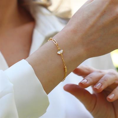 Sedefli Yonca Model Gümüş Bileklik