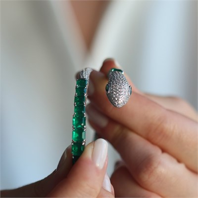 Serpent Model Zirkon Taşlı Gümüş Kelepçe