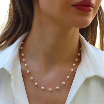 Sıra İncili Gold Gümüş Trend Kolye