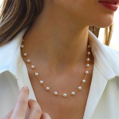 Sıra İncili Gold Gümüş Trend Kolye