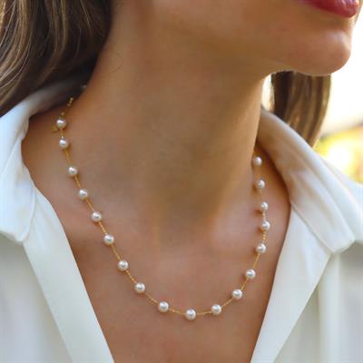 Sıra İncili Gold Gümüş Trend Kolye