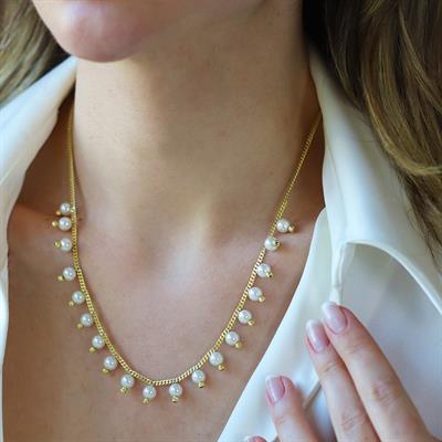 Sıra incili Gold Trend Gümüş Kolye