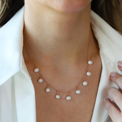 Sıra İncili Rose Gold Gümüş Kolye