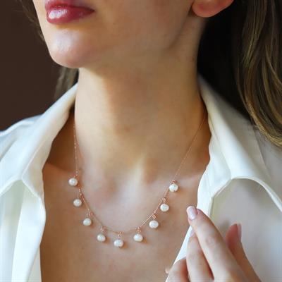 Sıra İncili Rose Gold Gümüş Kolye