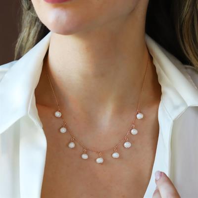 Sıra İncili Rose Gold Gümüş Kolye