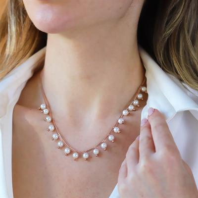 Sıra incili Rose Gold Trend Gümüş Kolye