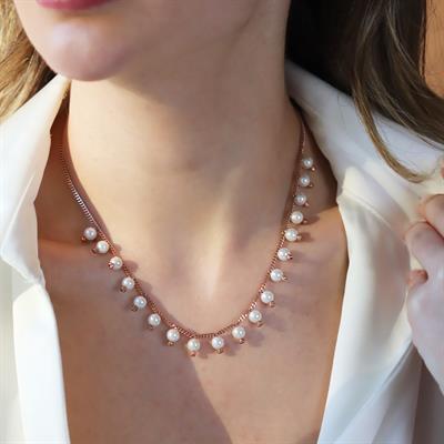 Sıra incili Rose Gold Trend Gümüş Kolye