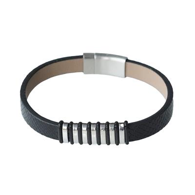 Siyah Crocodile Deri Çelik Bileklik