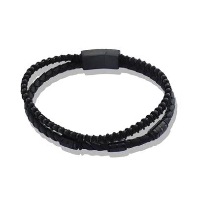 Siyah Deri Örme Çelik Bileklik