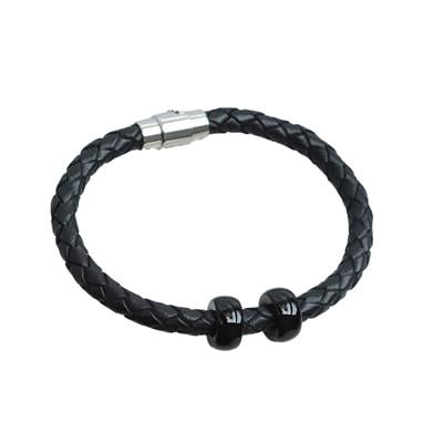 Siyah Halka Deri Çelik Bileklik