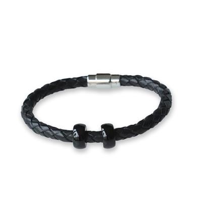 Siyah Halka Deri Çelik Bileklik