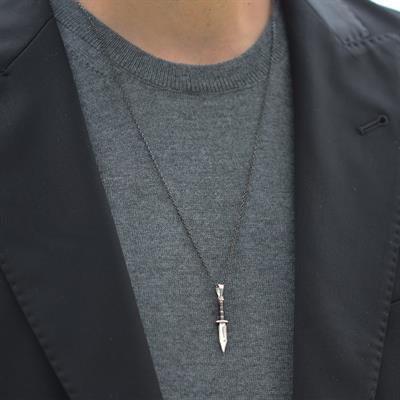 Siyah Rodyum Kaplama Figürlü Gümüş Erkek Kolye