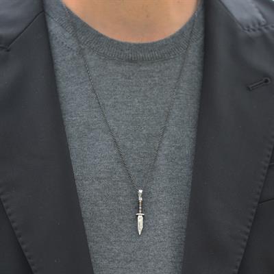 Siyah Rodyum Kaplama Figürlü Gümüş Erkek Kolye