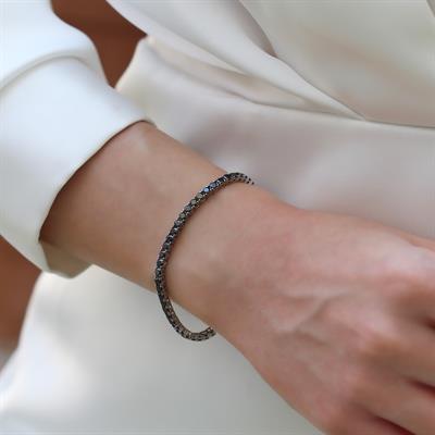 Siyah Zirkon Taşlı 2mm Su Yolu Gümüş Bileklik