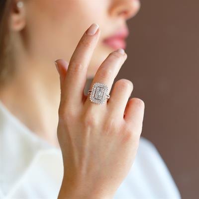 Sky Diamond Baget Kesimli Gümüş Yüzük