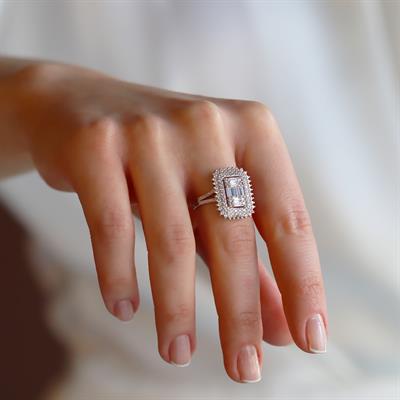 Sky Diamond Baget Kesimli Gümüş Yüzük