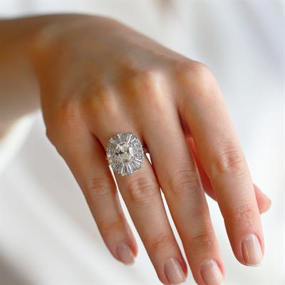 Sky Diamond Baget Oval Kesimli Gümüş Yüzük