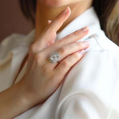 Sky Diamond Baget Oval Kesimli Gümüş Yüzük