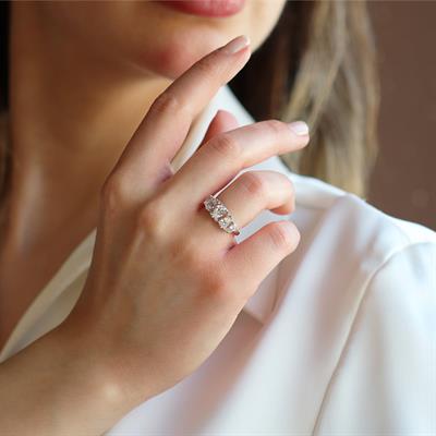 Sky Diamond Pear Kesimli Gümüş Yüzük