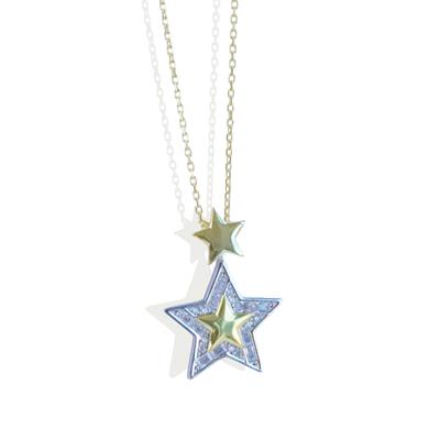 Stars Baget Taşlı Gold Gümüş Kolye