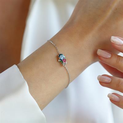 Tanzanit Taşlı Çiçekli Gümüş Bileklik