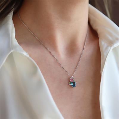 Tanzanit Taşlı Çiçekli Gümüş Kolye