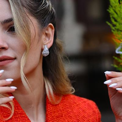 Zirkon Taşlı Bottega Damla Gümüş Küpe