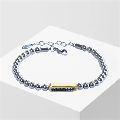 Taşlı Plakalı Gold Silver Erkek Çelik Bileklik