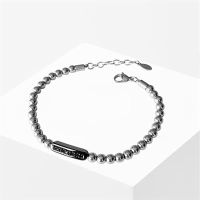 Taşlı Plakalı Siyah Silver Erkek Çelik Bileklik