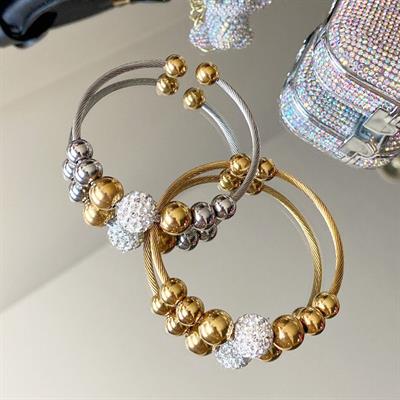 Taşlı Toplu İkili Çelik Bileklik