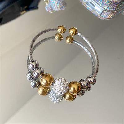 Taşlı Toplu İkili Çelik Bileklik