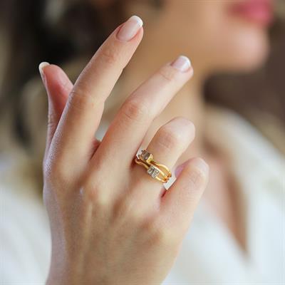 Taşlı Trend Ayarlanabilir Gold Gümüş Yüzük