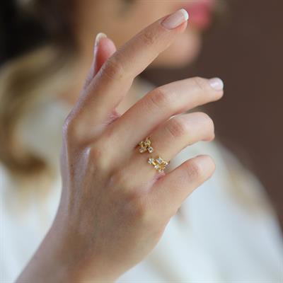 Taşlı Trend Ayarlanabilir Gold Gümüş Yüzük