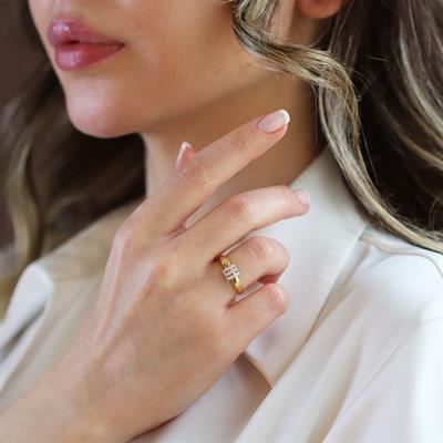 Trend Taşlı Gold Ayarlanabilir Gümüş Yüzük