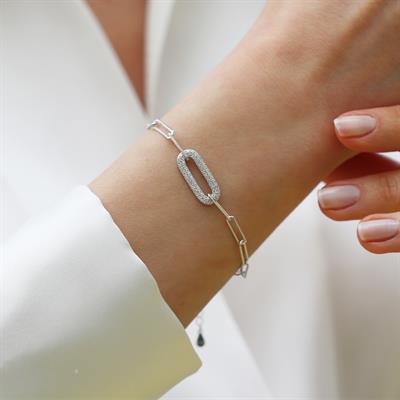 Trend Zincirli Taşlı Gümüş Bileklik