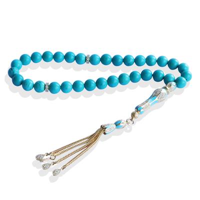 Turkuaz Doğaltaşlı Gold Gümüş Tesbih