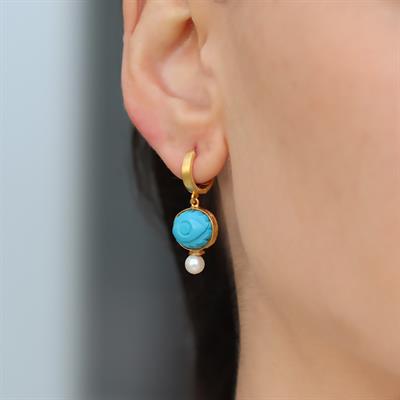 Turkuaz Göz İnci Gold Gümüş Küpe