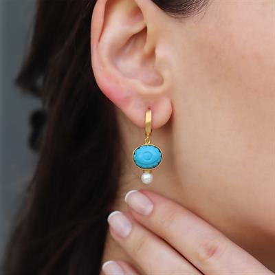 Turkuaz Göz İnci Gold Gümüş Küpe