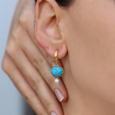 Turkuaz Göz İnci Gold Gümüş Küpe